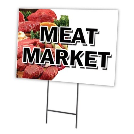 Signmission Meat Market Yard Sign & Stake outdoor plastic coroplast window, C-1216 Meat Market C-1216 Meat Market